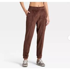 All in Motion Womens Ribbed Jogger Pants Brown High Rise Full Length Size L NEW